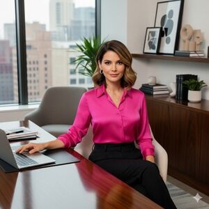 NWT‎ Apparenza Plus Size 1X Hot Pink Button Down Blouse Top